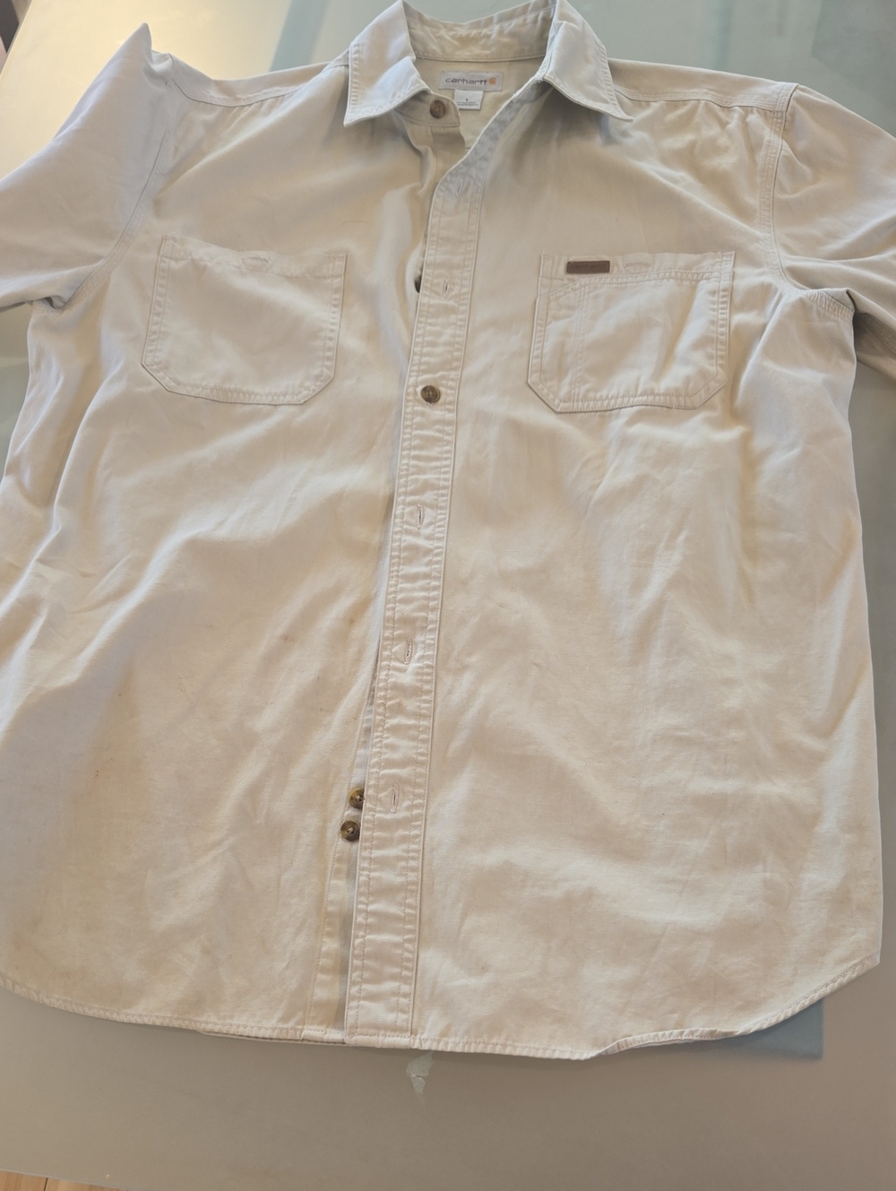 Carhartt Men's Light Beige Button-Down Work Shirt